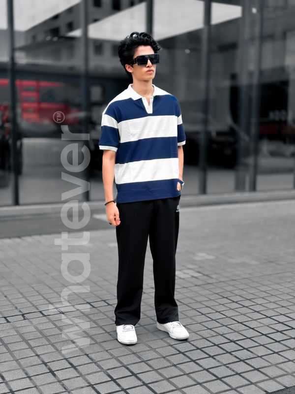 𝗨𝗻𝗶𝘃𝗲𝗿𝘀𝗶𝘁𝘆 𝗦𝘁𝗿𝗶𝗽𝗲 𝐏𝐎𝐋𝐎 𝐓-𝐒𝐡𝐢𝐫𝐭 (Blue-Off White)