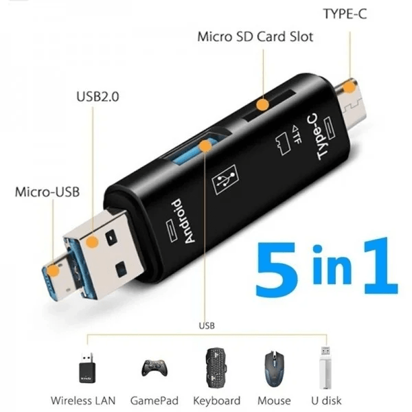 Multifunction OTG Card Reader- Type-C/USB /Micro USB/micro SD Memory Card Reader মেমোরি কার্ড রিডার।