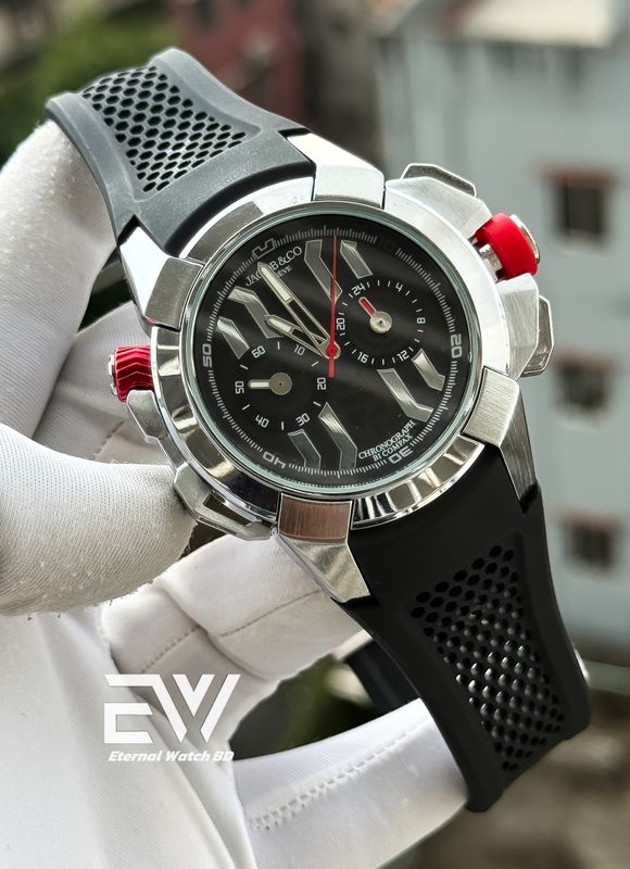 JACOB & CO MESSI EDITION SILVER CASE BLACK DIAL BLACK BELT