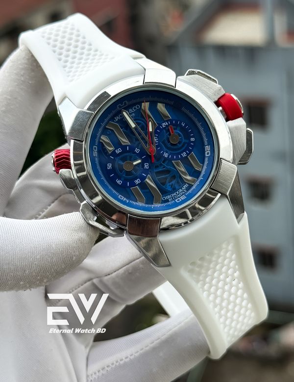 JACOB & CO MESSI EDITION SILVER CASE BLUE DIAL WHITE BELT