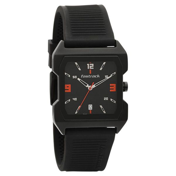 Fastrack NS1474NP01 Hitlist Quartz Analog with Date Black Dial PU Strap Watch