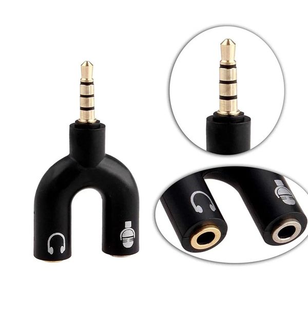 U-Shape Converter- 3.5mm Audio Splitter For Headphone and Microphone- Black