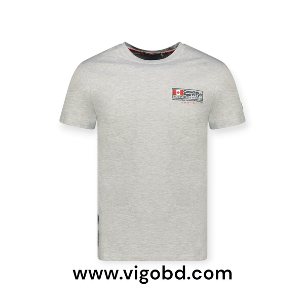 Homme - T-Shirt Col Rond avec Drapeau sur la Poitrine Gris Clair