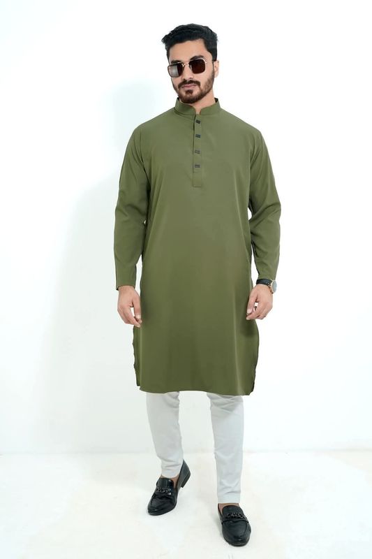 প্রিমিয়াম মাইক্রোস্টিজ সলিড পাঞ্জাবি/ কালার > Olive Jolpai