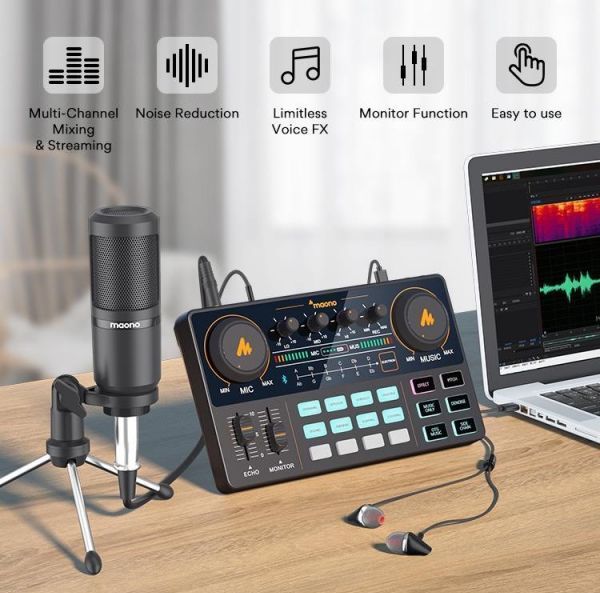 MAONOCASTER Lite Live Streaming Bundle: All-In-One Podcast Production Studio Comes With Digital Audio Interface+ Condenser Mic+ Headphone ।