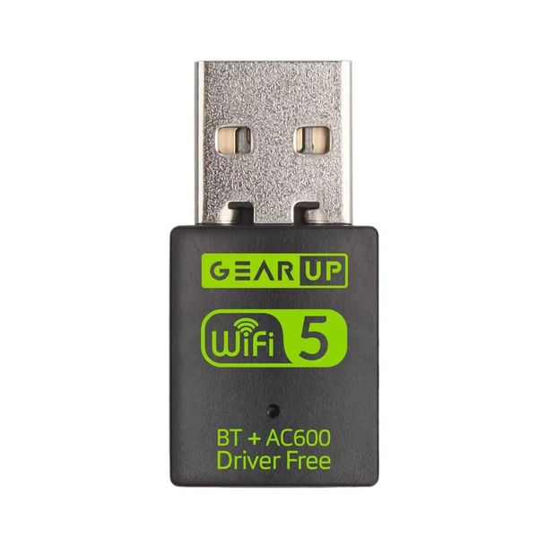 GearUP 600Mbps Dual Band WiFi + Bluetooth Adapter For Windows PC/Laptop- (Driver Free Version, WiFi Hotspot Supported, 2.4GHz + 5GHz) ।
