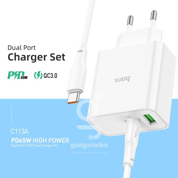 Hoco PD65W Type-C+USB QC3.0 Fast Charger (C113A)