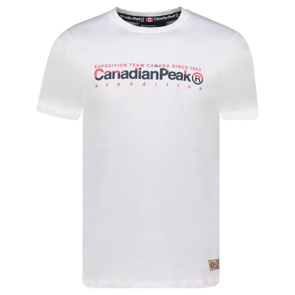 Canadian Peak JOPEAKEAK Homme - T-Shirt Col Rond avec Impressions et Drapeau Blanc