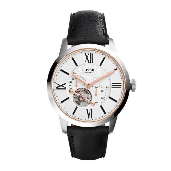 FOSSIL TOWNSMAN AUTOMATIC WHITE DIAL LEATHER STRAP WATCH ME3104