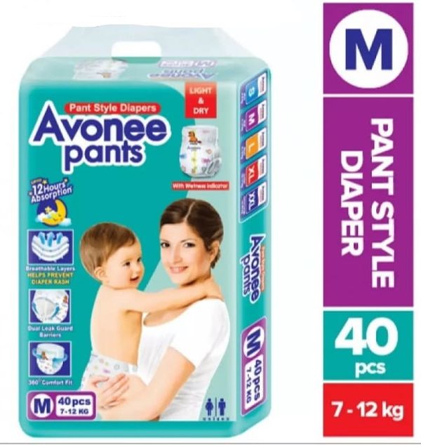AVONEE M Size 40pcs Pant Style Diaper for 7 to 12kg Babies.