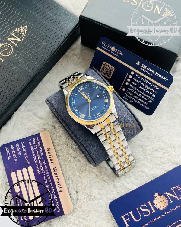 Omega Dual Tone Blue Dial Swift Movement Quartz Watch (AA Grade)