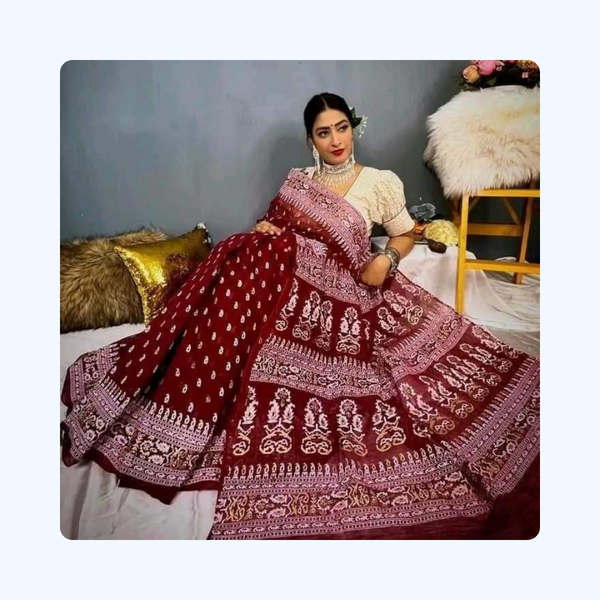 Premium Half Silk Saree with Screen Print Work | Original Product