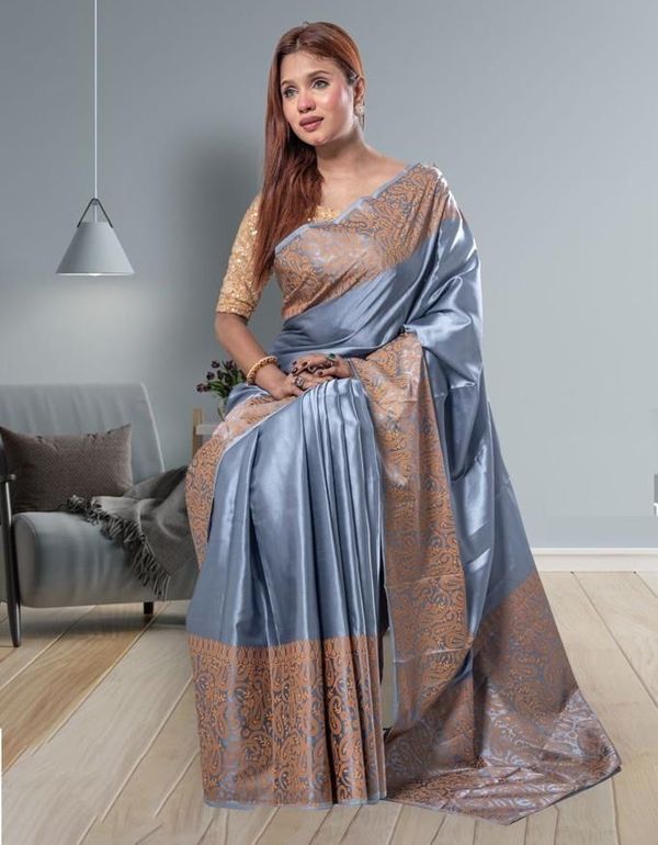 Solid Color Printed Silk Sharee