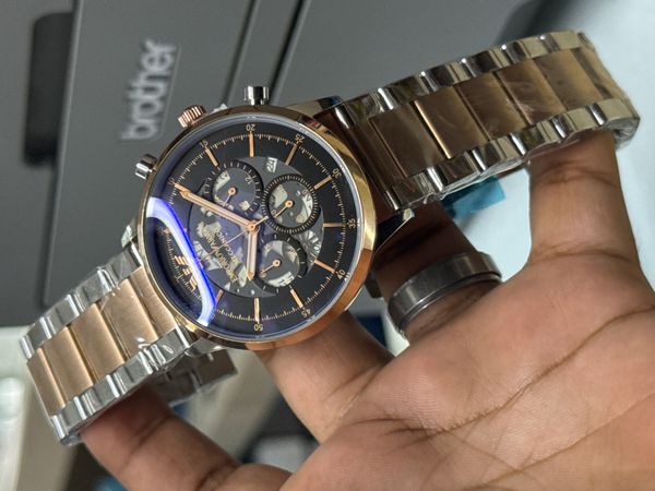 ARMANI NEW MECCANICO QUARTZ TWO TONE BLACK DIAL
