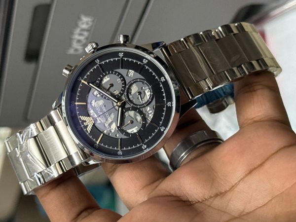 ARMANI NEW MECCANICO QUARTZ FULL SILVER BLACK DIAL
