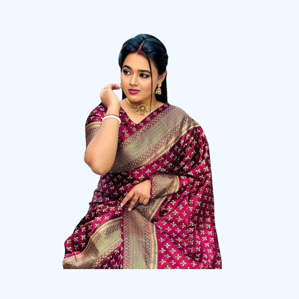 Premium Japanese Silk Saree with Screen Print Work | Matching Blouse Piece