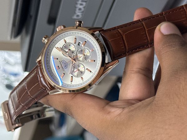 TAG BELT 3 CHRONO ROSE GOLD BODY BROWN BELT WHITE DIAL