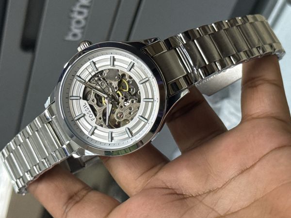 FOSSIL AUTO CHAIN FULL SILVER WHITE DIAL