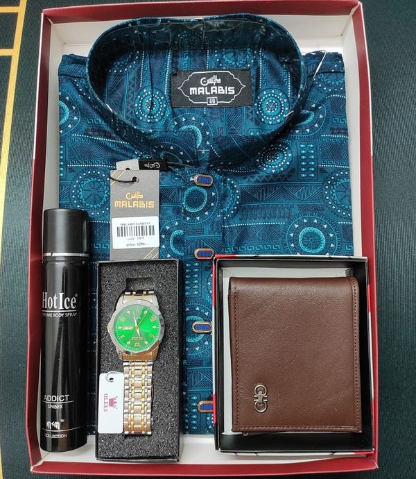 Printed Panjabi+ Wallet+ Olevs Watch+ Perfume Combo pack