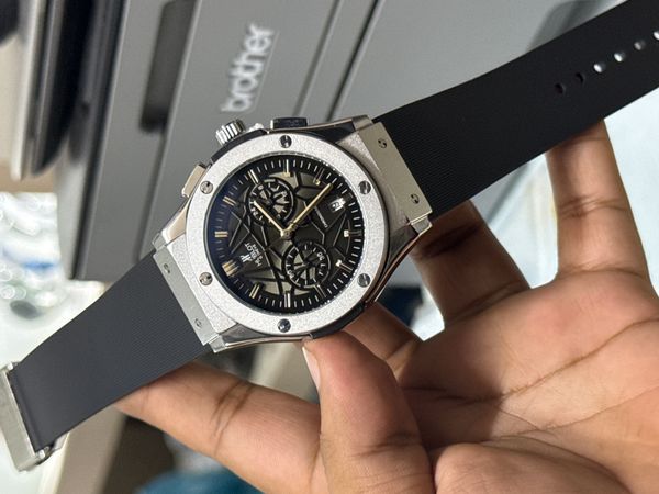 HUBLOT BELT SPIDER BLACK DIAL SILVER CASE BLACK BELT