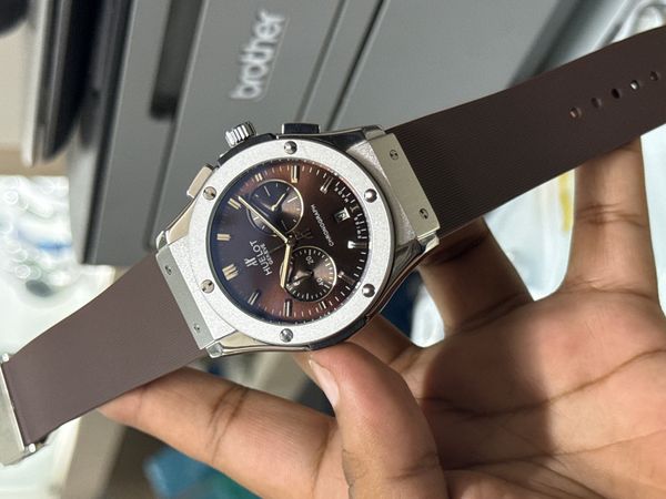HUBLOT CLASSIC FUSION SILVER CASE BROWN BELT BROWN DIAL