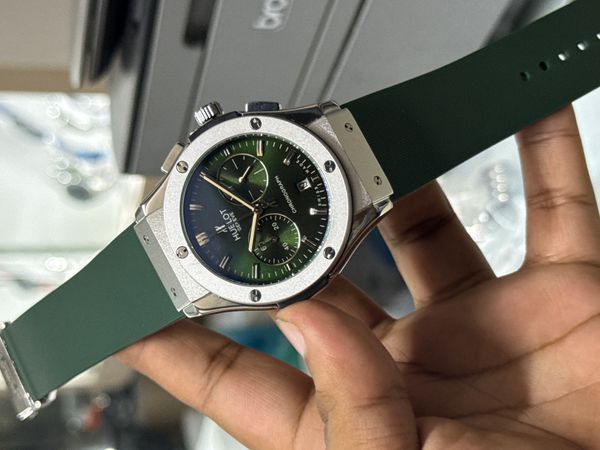 HUBLOT CLASSIC FUSION SILVER CASE GREEN BELT GREEN DIAL