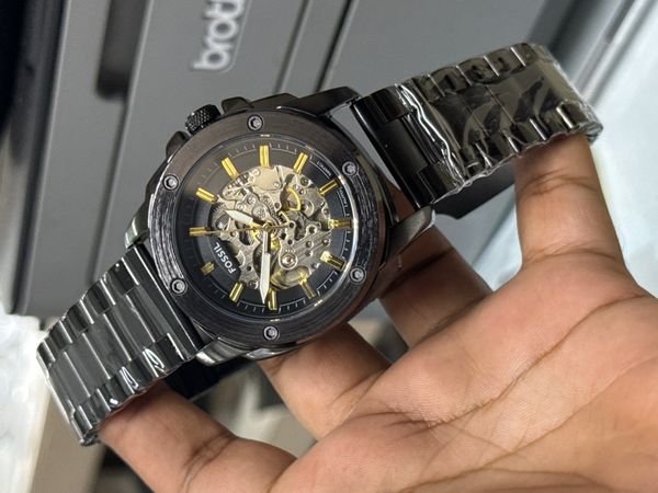 FOSSIL AUTO CHAIN NEW FULL BLACK GOLDEN DIGIT