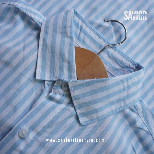 Sky White Stripe - Old Money Full Sleeve Shirt
