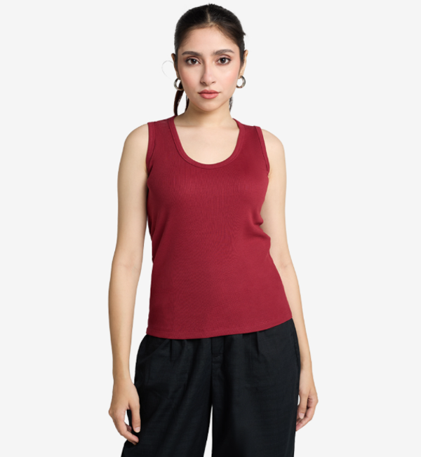 The Composed Ribbed Tank - Merlot