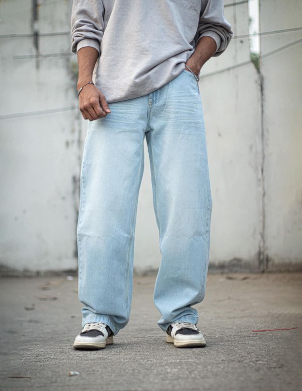 Faded blue baggy fitted denim pant