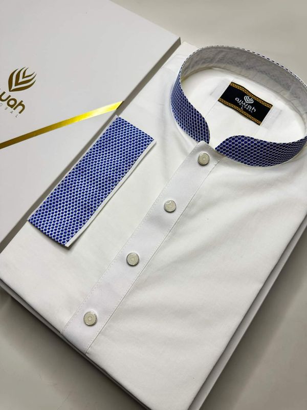 Majestic White with Blue Detailing Panjabi