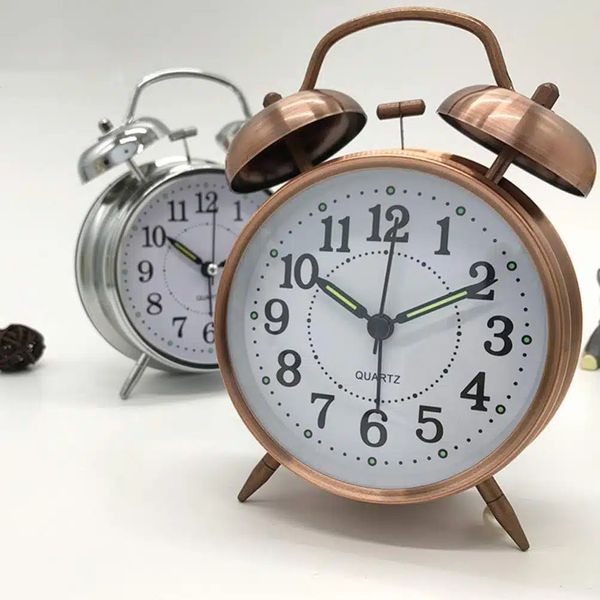 Silver Color Round Cooper Metal Twin Bell Alarm Clock