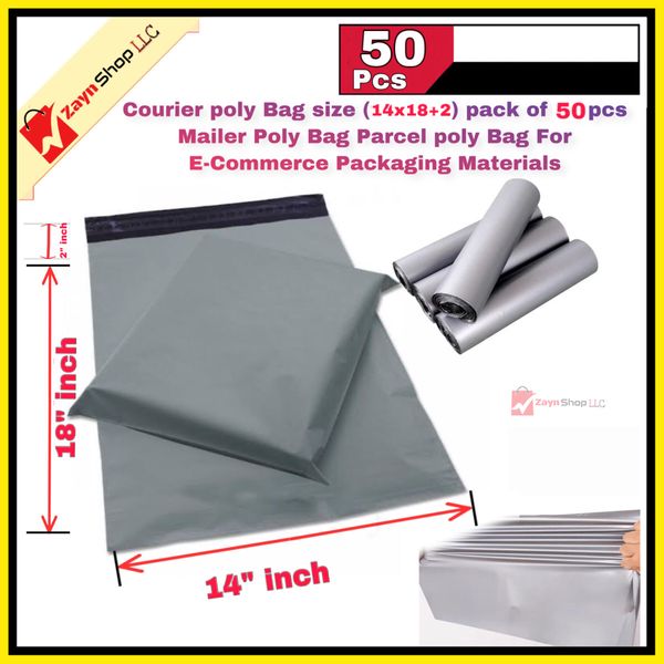 Courier poly Bag size (14x18+2) pack of 50 pcs Mailer Poly Bag Parcel poly Bag For E-Commerce Packaging Materials