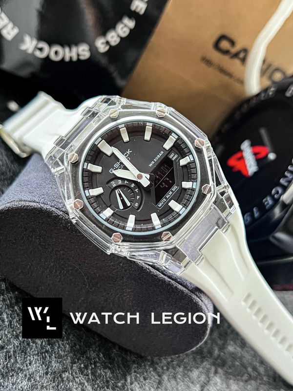 CASIO GSHOCK 2100 TRANSPARENT WHITE BELT BLACK DIAL