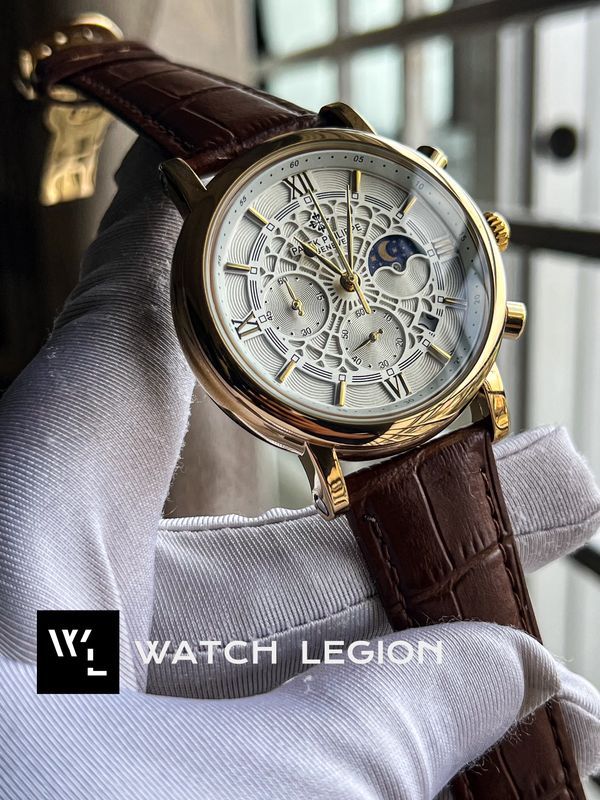 PATEK BROWN BELT GOLD CASE SPIDER WHITE DIAL