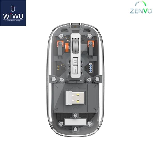 GearUP WM30 Transparent Crystal 2.4G + Bluetooth Magnetic Wireless Mouse- Gray Color