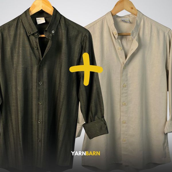 Combo- Midnight Olive + Ivory Beige Shirt