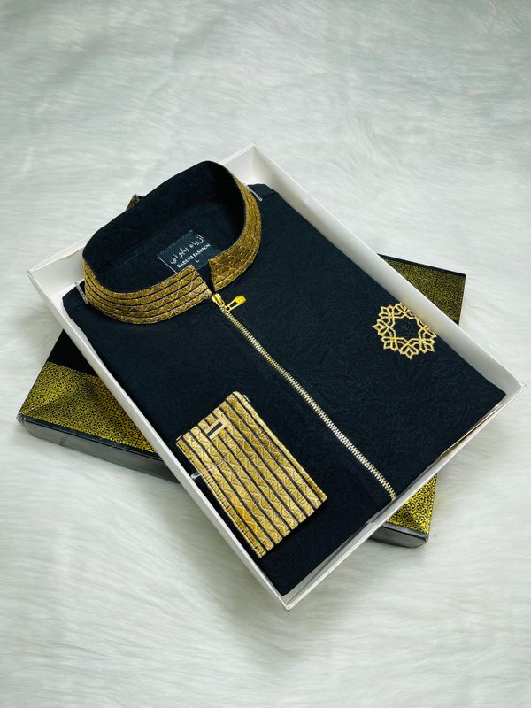 Premium Golden embroidery Black panjabi