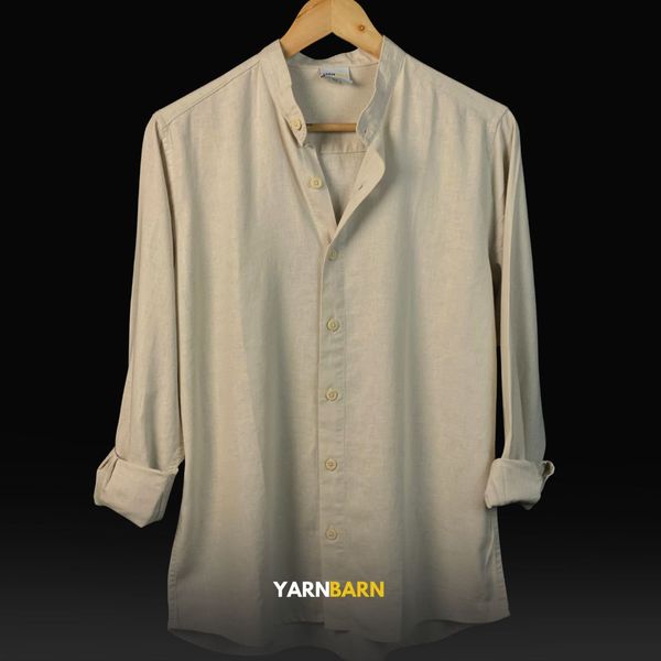 Ivory Beige Band Collar Shirt