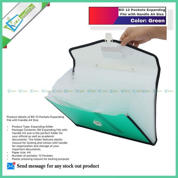 Expanding File with Handle 12 Pockets A4 Size Random Color 1 Pcs