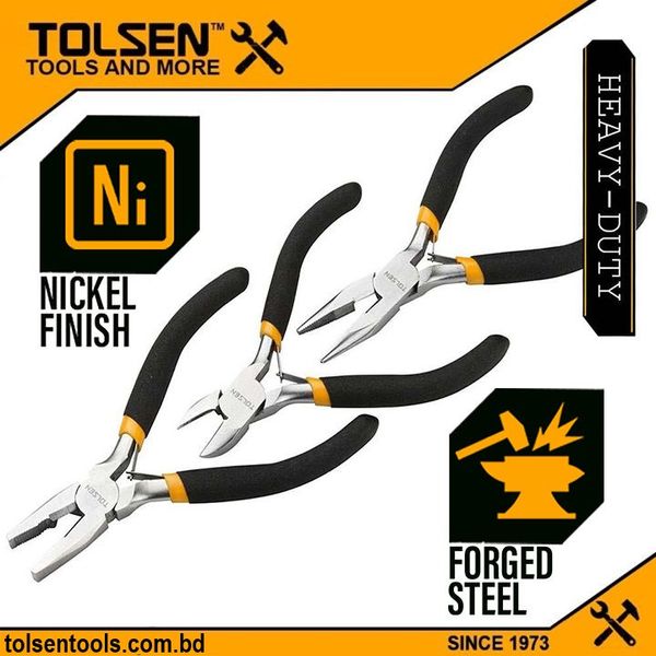 TOLSEN 4.5" Mini Pliers ( Combination | Nose | Cutting ) Bi-Dipped Handle Model: 10030 | 10031 | 10033