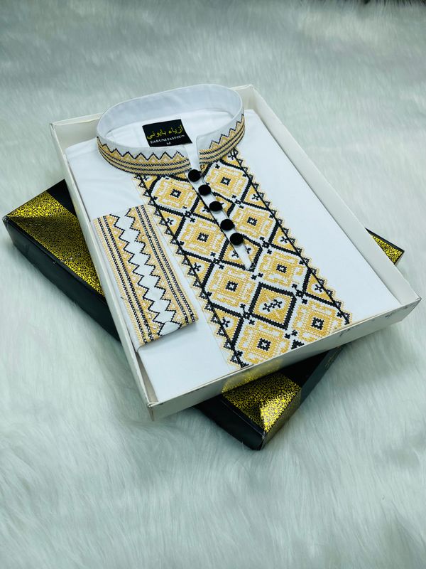 luxury embroidery White panjabi Code LE-3