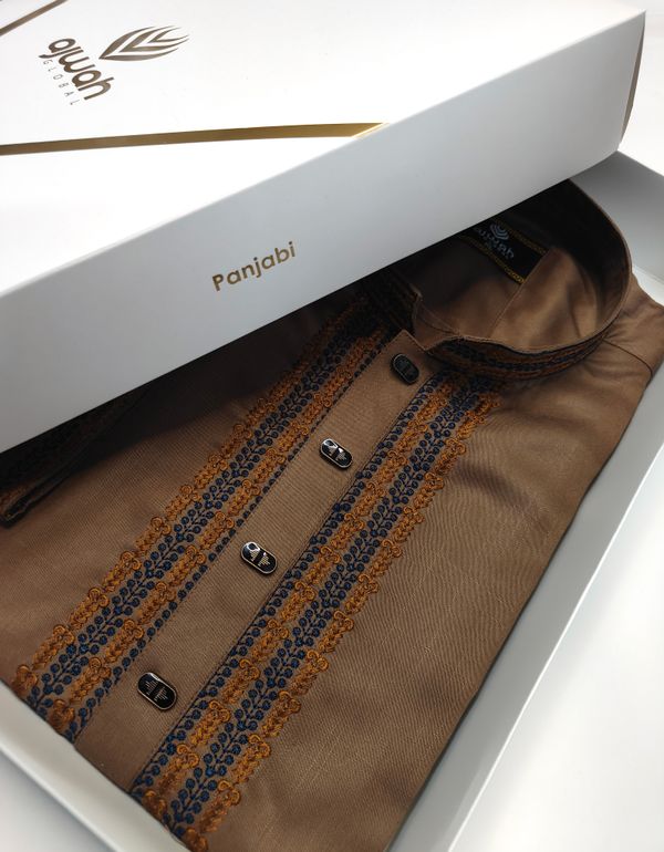 Ajwah Premium Brown Embroidery Panjabi