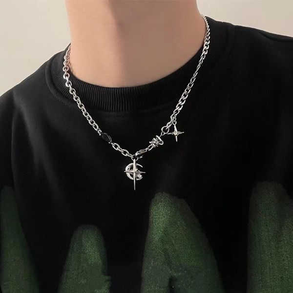 Black gem star European and American hip-hop street unisex necklace