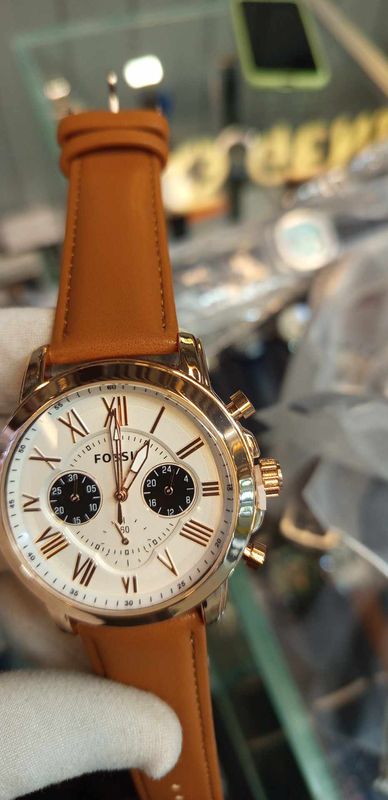 Fossil Q Brown Belt White Dial Black Sub RG Case RG Digits