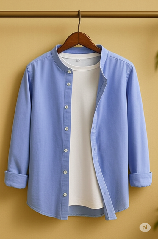 Band Collar shirt Sky blue (Only shirt)