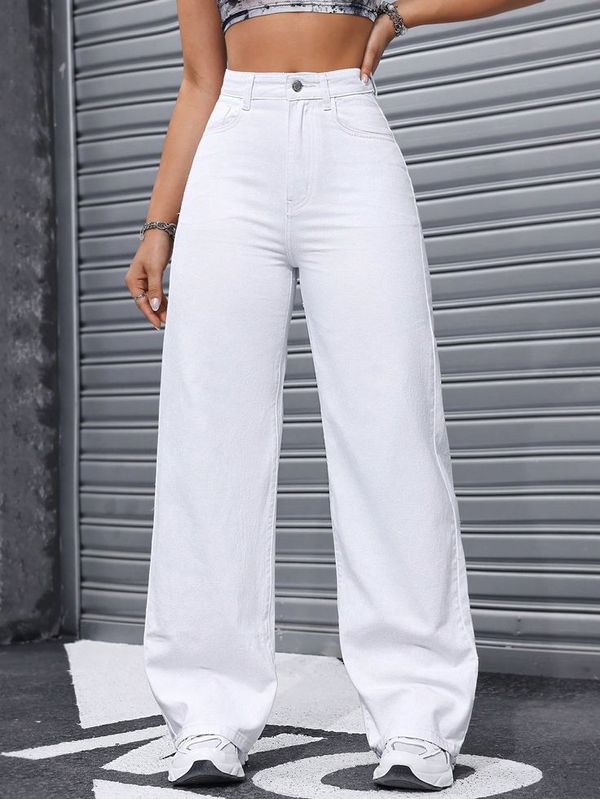 White wide leg denim