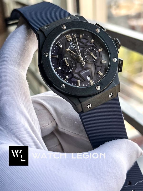 HUBLOT BELT SPIDER BLUE DIAL BLACK CASE BLUE BELT V2