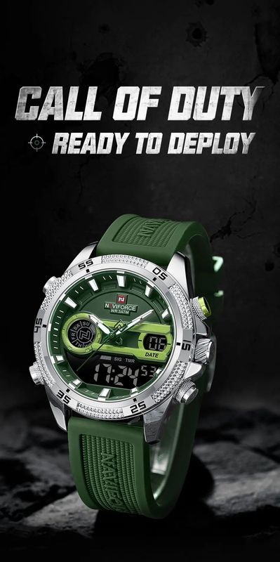 All New Naviforce nf 9223T-Green Silicone Strap Watch Price In Bangladesh