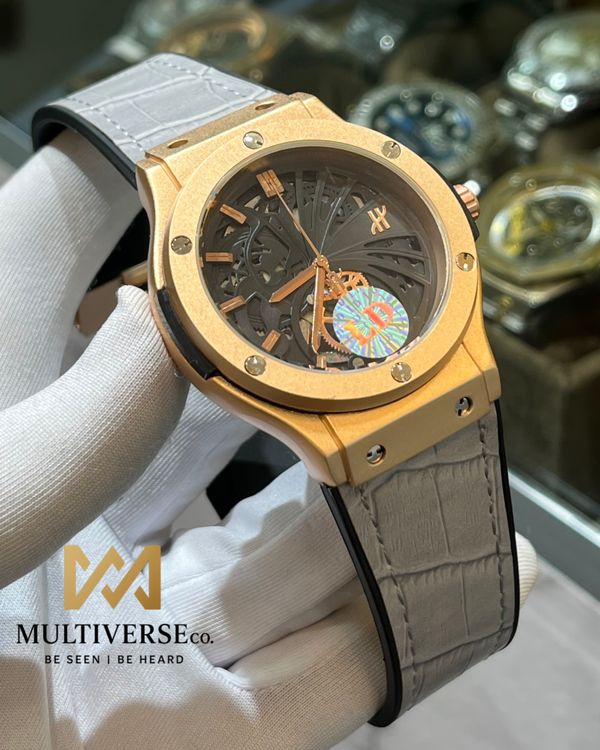 HUBLOT | QUARTZ SWEEP | ROSE GOLD BODY GREY BELT (AA)